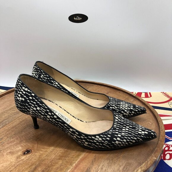 Jimmy Choo Shoes - JIMMY CHOO Black White Printed Pumps Low Heels